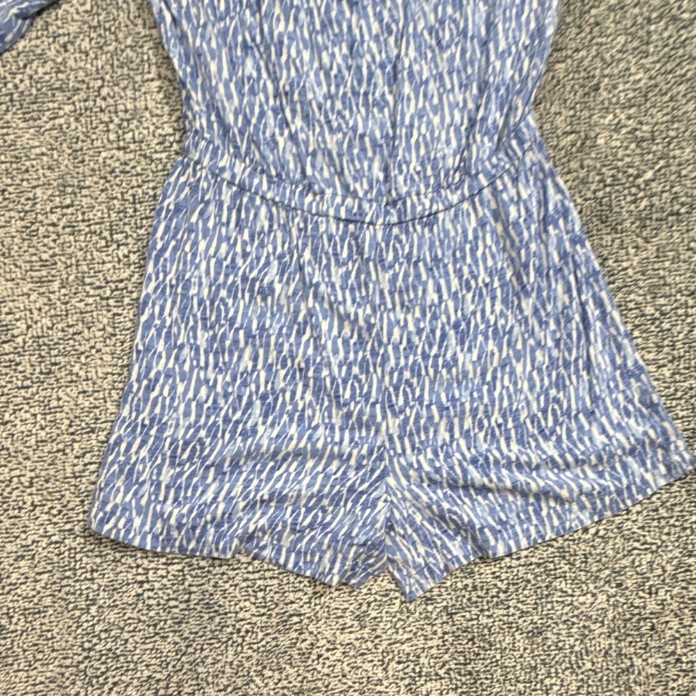 Michael Kors Womens Abstract Blue White Long Sleeve Romper One-Piece Size 10 - Picture 2 of 16